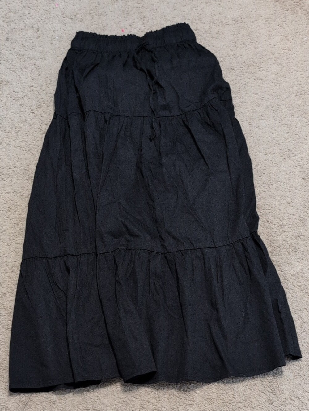 Women's Black Tiered Maxi Skirt with Drawstring Waist